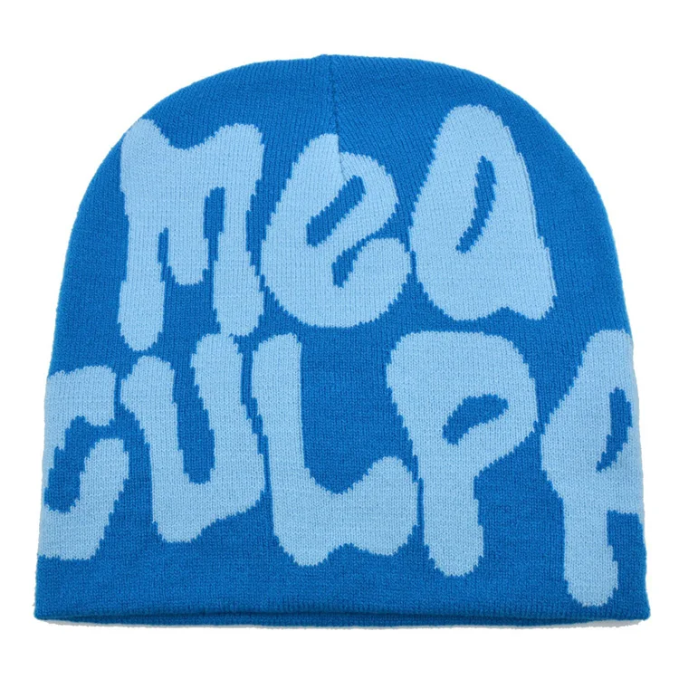 Over print skully custom beanies manufacturer with jacquard logo