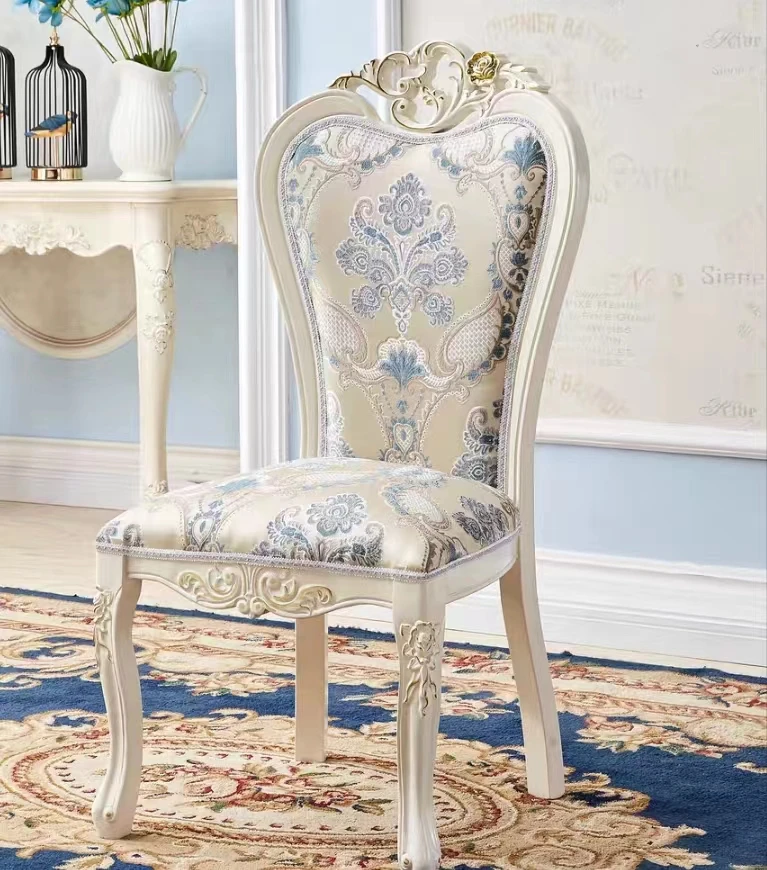 European Style Dining Chair Modern Carved Solid Wood Hotel Casual White Nail Back Chair