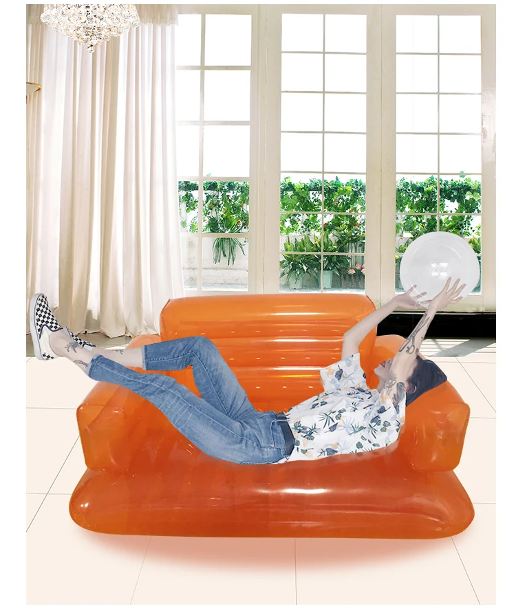 Transparent Double Lounge square Lazy Couch clear Arm Chair Inflatable Sofa for Outdoor Furniture