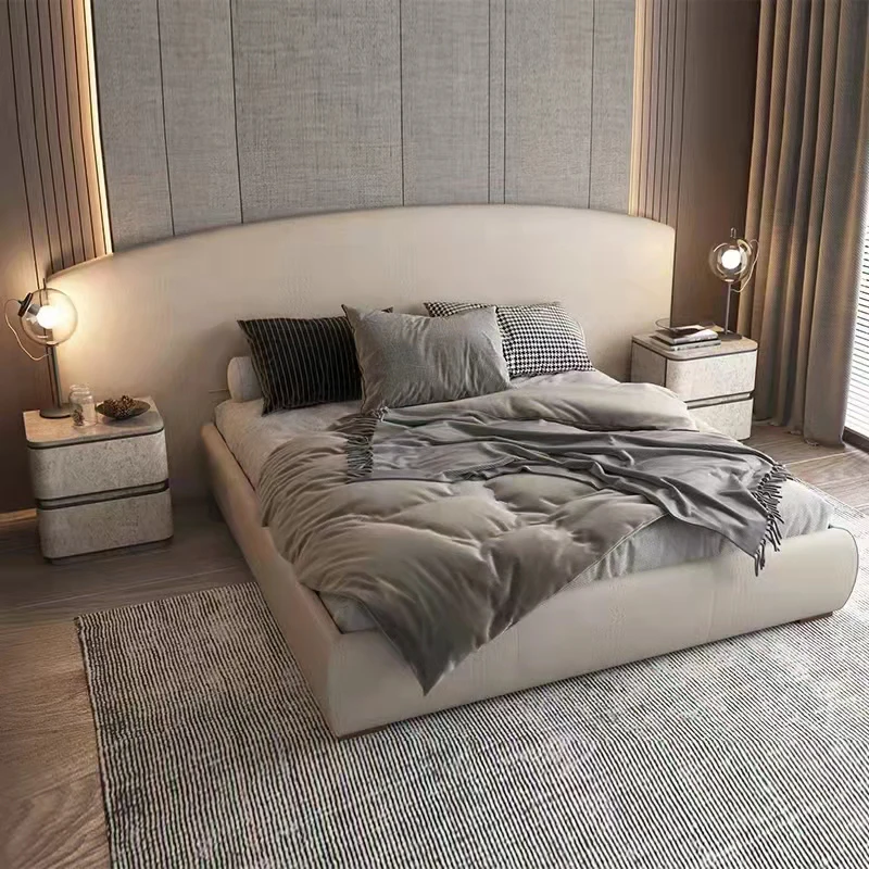 Italian design queen bedroom furniture wooden leather bed upholstered upholstered bed