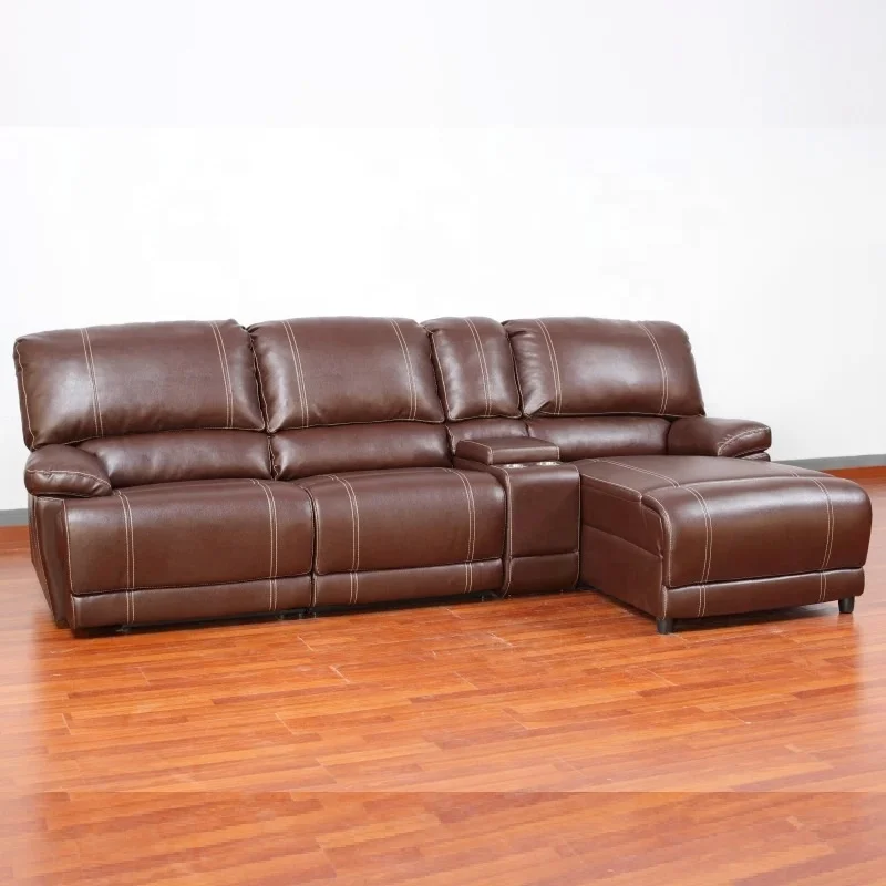 Hot sale comfortable leather sectional recliner L shape sofa with chaise lounge