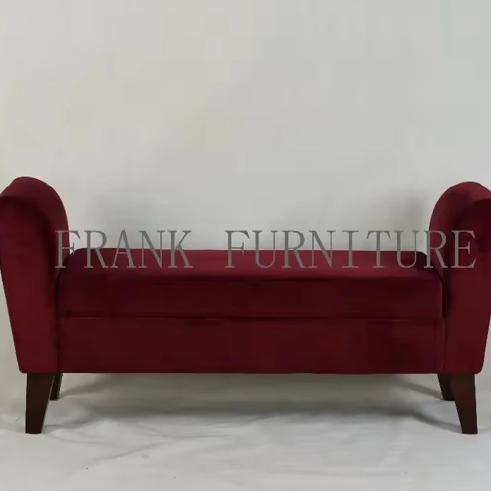 High Quality Red Fabric Bench Modern Rectangular Arm Storage Bench for Living Room Furniture