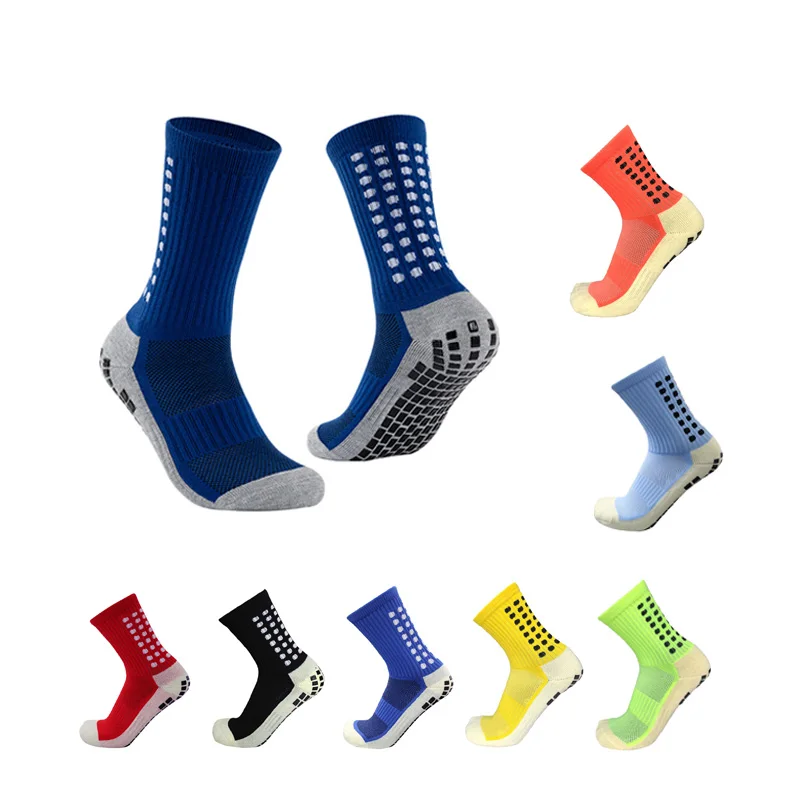 High Quality Custom Jacquard Logo Cotton Sports Soccer Socks Men Anti Slip Grip Football Socks