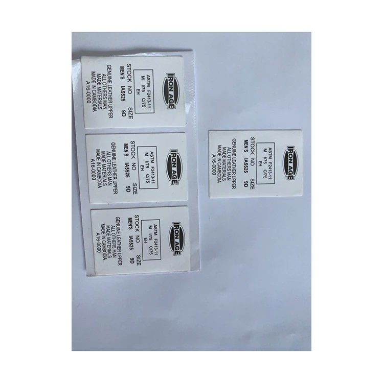 Low Price Low MOQ Thermal Printing Adhesive Care Label for Shoes Footwear Hot Press Composition Fiber Label