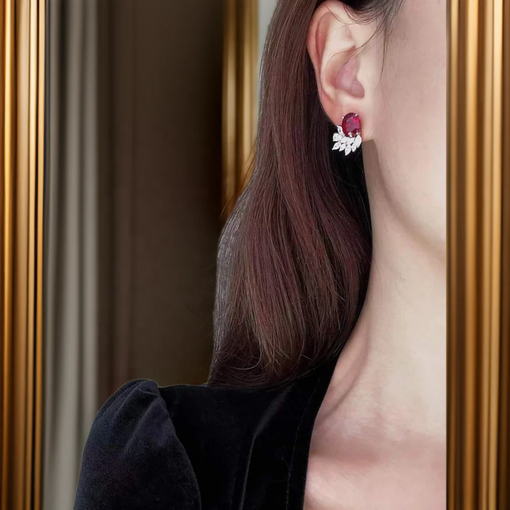 Trendy Design Flower Earrings With Ruby Stone Wholesale Price 14K 18K Solid Gold Earrings Jewelry Women Vietnam Manufacturer BT3