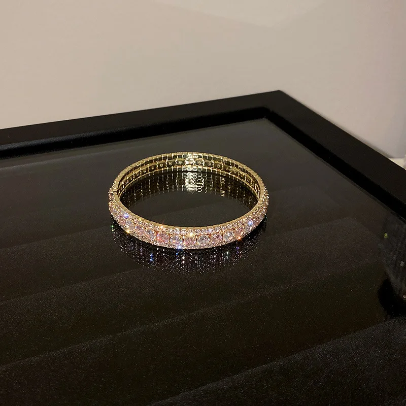 Luxury Charms Adjustable Chain Bulk Diamond Shine Gold Crystal Cuff Bracelet Bangle