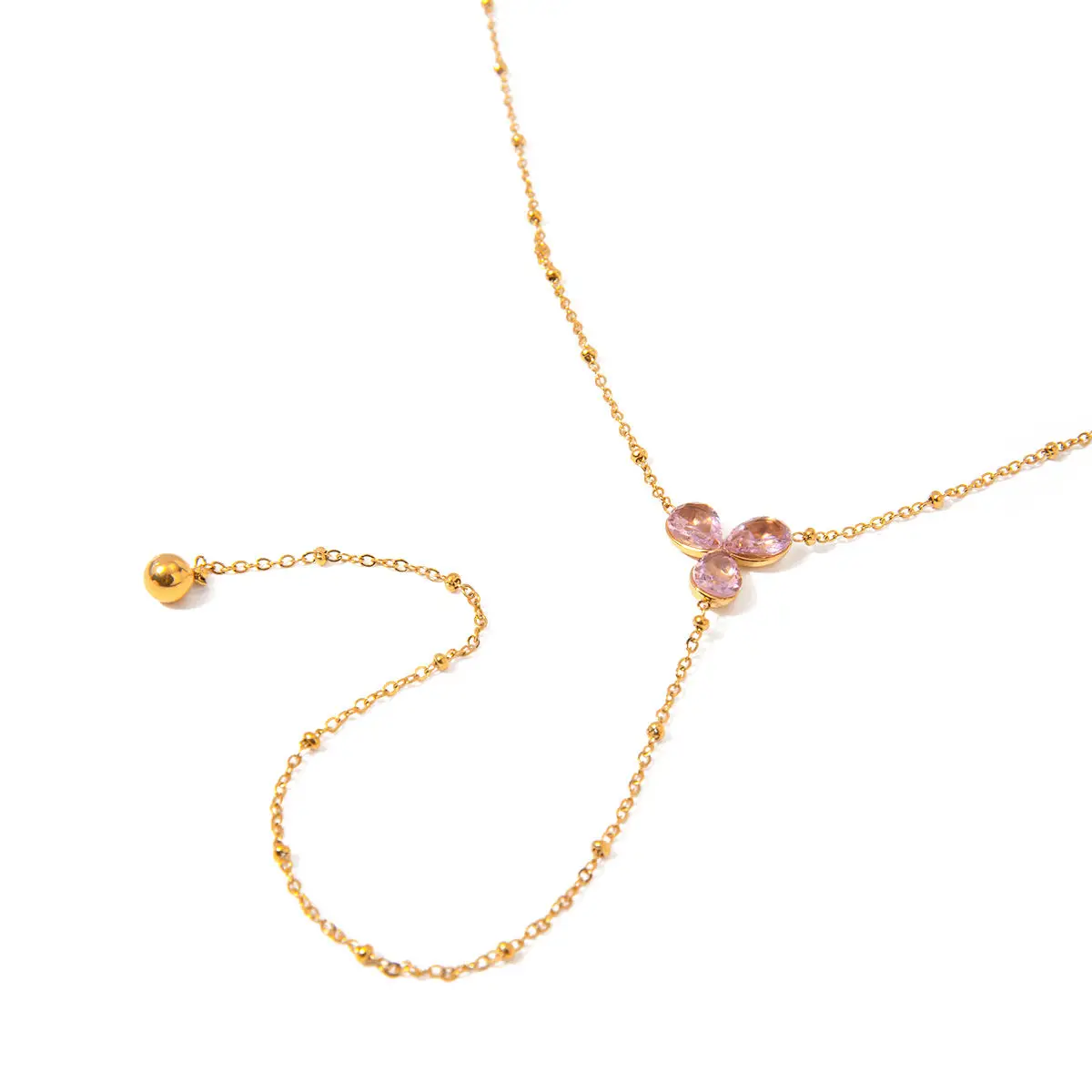 Fashion Simple Stainless steel Jewelry 18K Gold Plated Three Leaf Y Shape Pendant Necklace Bikinis Necklace