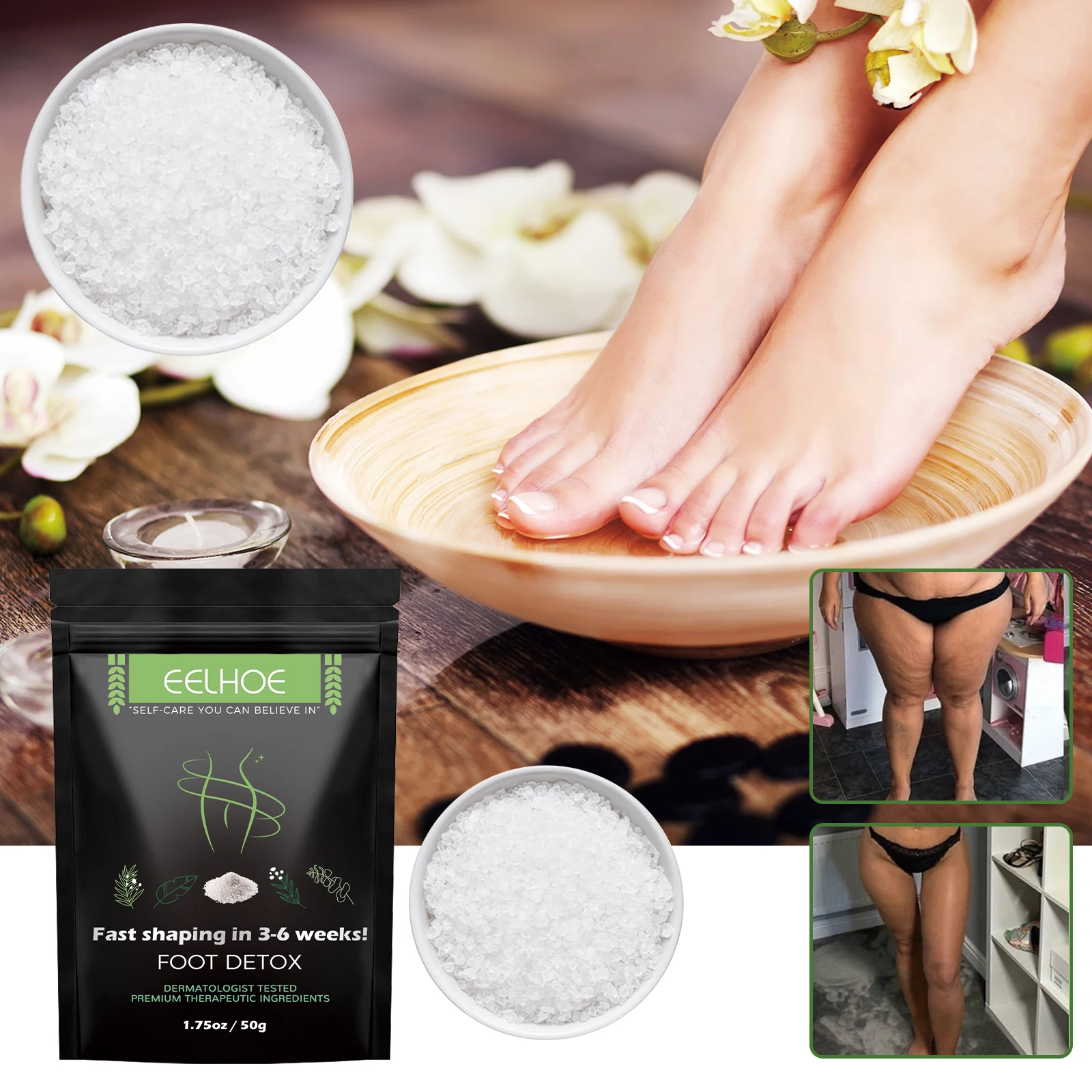 EELHOE Slimming Foot Bath Salt Fast Slim Body Detox Essential Oil Feet Spa Salts for Fat Burning Loss Weight Belly Firming Relax