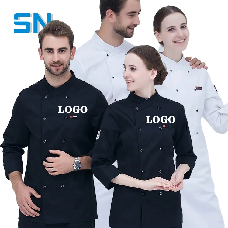 Custom Embroidered LOGO Hotel Catering Work Uniform Black Long Sleeve Labor Security for Kitchen & Restaurant Short Tops Pattern