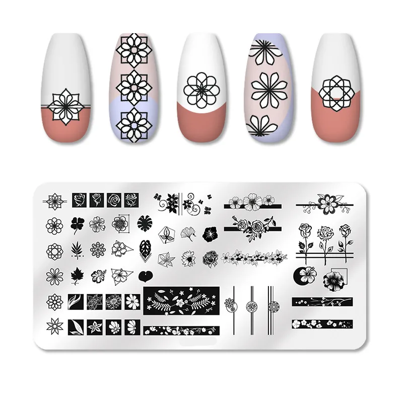 Nail Art Template Stamping Plate Design Flower Animal Glass Temperature Lace Stamp Template Plate Image