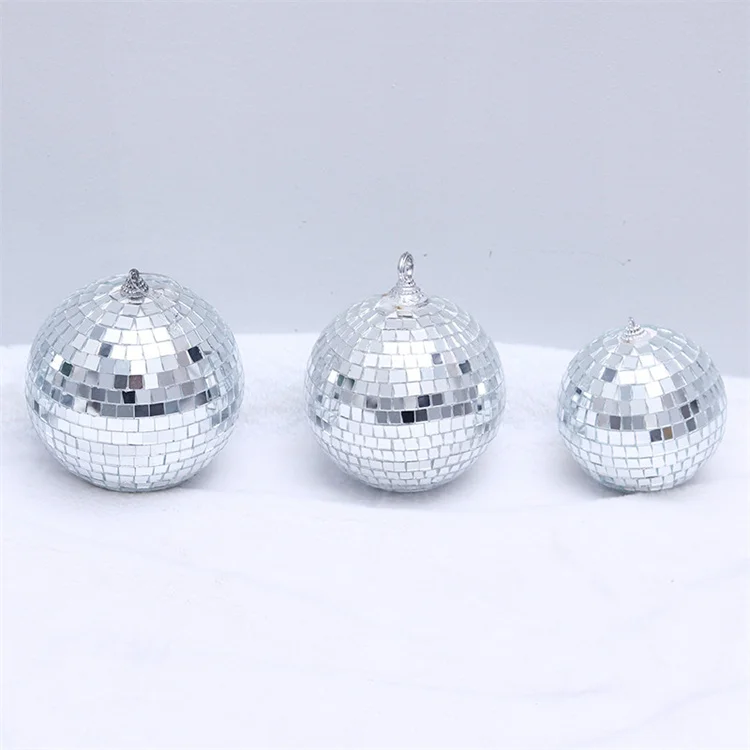 2021 Custom Christmas Decorations 2-80cm Gorgeous Silver Glass Foam Mirror Ball Bar Disco Ball New Year Wedding Cake Ornaments