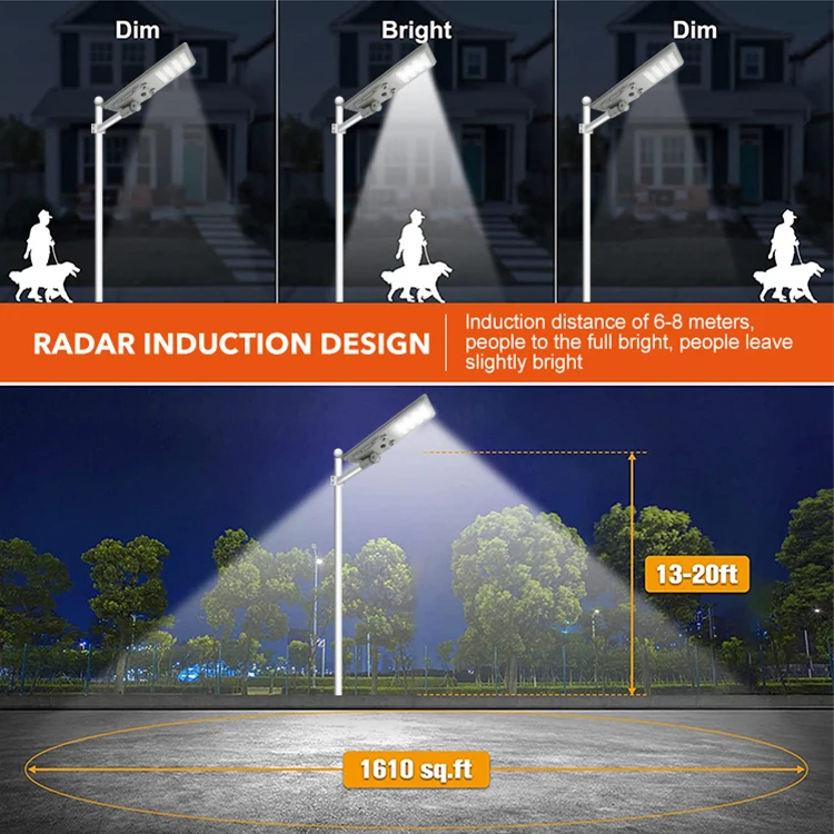Time Control Radar Sensor Road Outdoor Waterproof Ip65 60 80 100 w All In One Industrial Led Solar Street Light