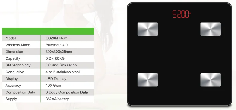 Smart Blue-tooth body fat scale BMI free app wifi bathroom scales digital weight body scale