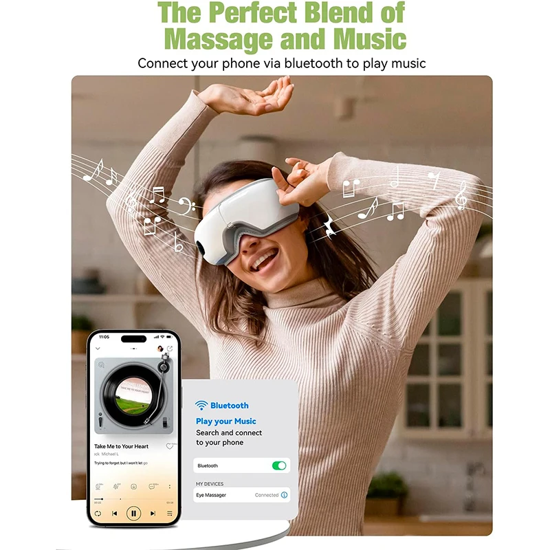 Smart Heated Eye Massage Glasses with 6 Mode Bluetooth for Migraines Improve Sleep Eye Massager