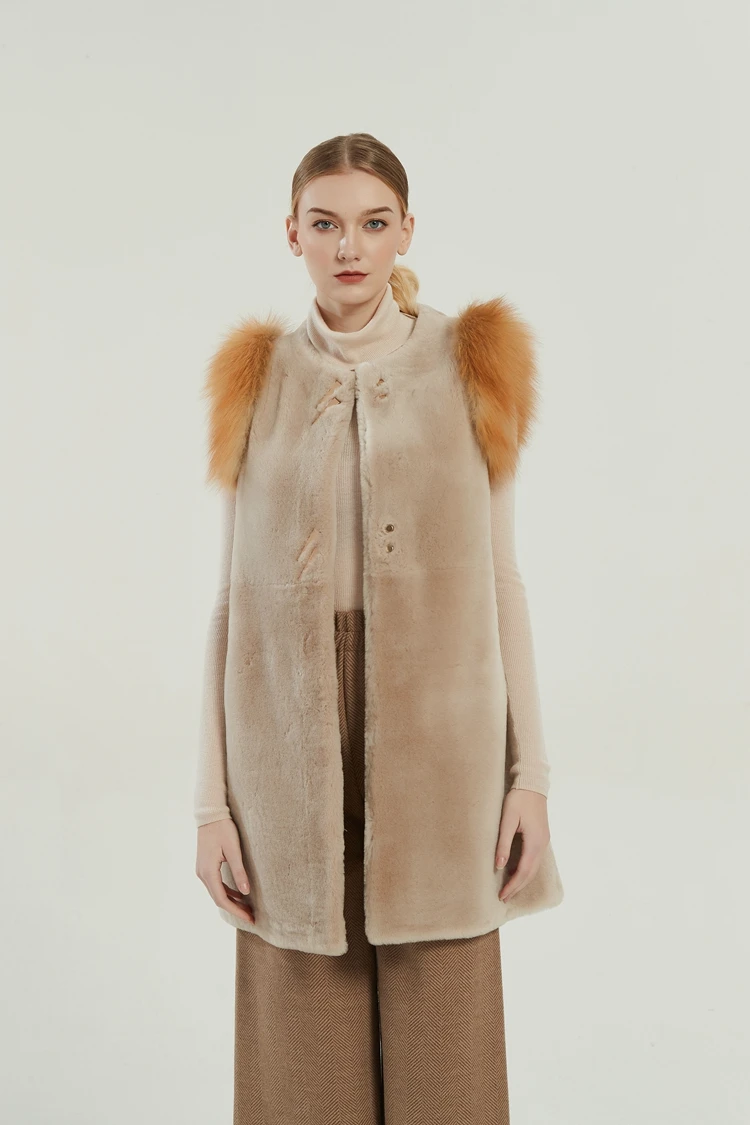 Лидер продаж, дешевый Женский Длинный жилет из лисьего и овечьего меха