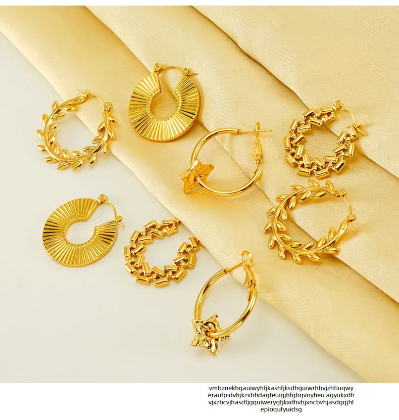 Fashion Women Jewelry Thick Chunky Stainless Steel 18K Gold Plated Stripes Snail Shell Shaped Spiral Hoops Hoop Earrings