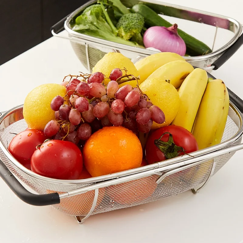 Strainer Stainless Steel Perforated Kitchen Sink Collapsible Bowl Colander Set Professional Washing Punching Basket Colander