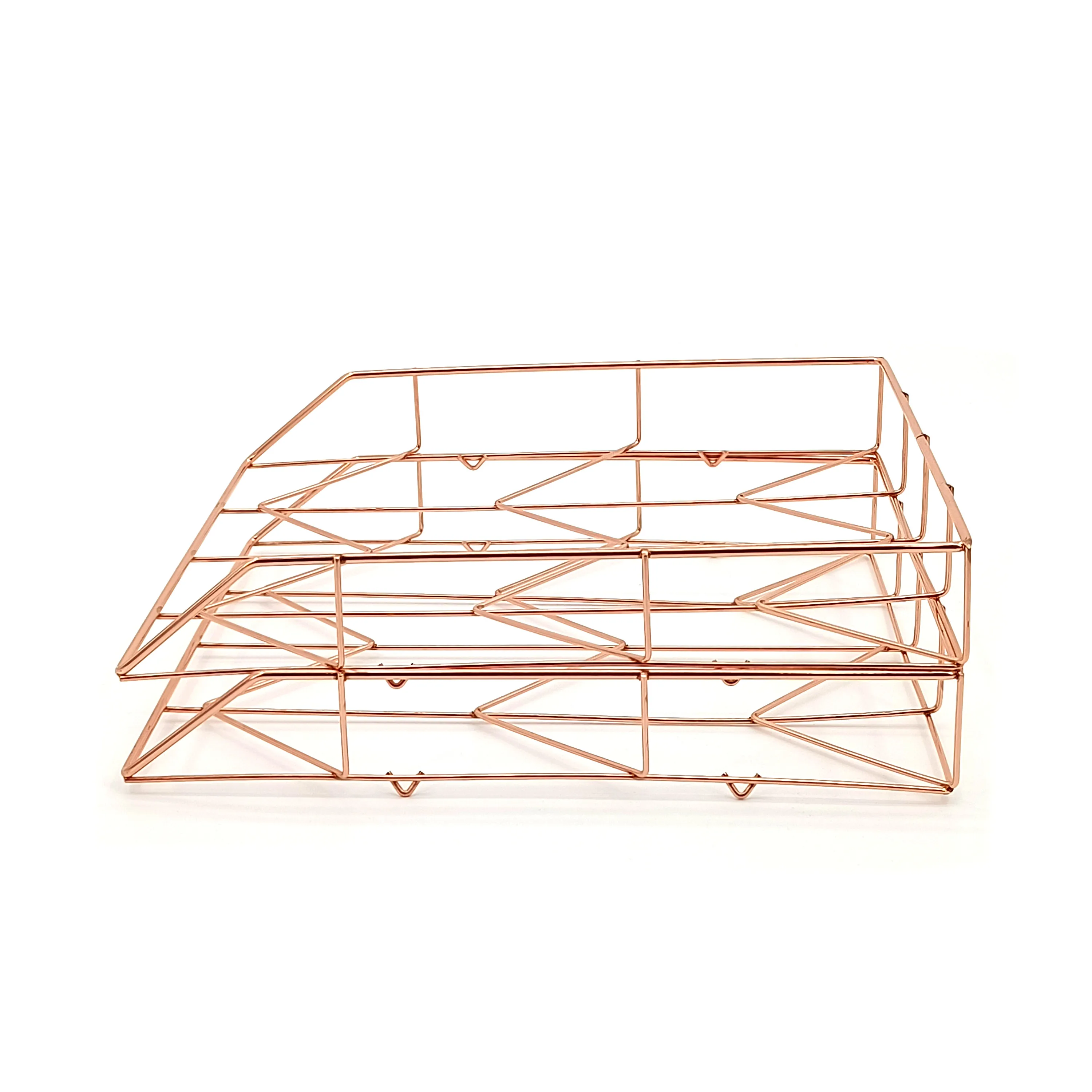 Hot sale Rose Gold Metal Wire desktop 3 tier File rack and Magazine Holder for