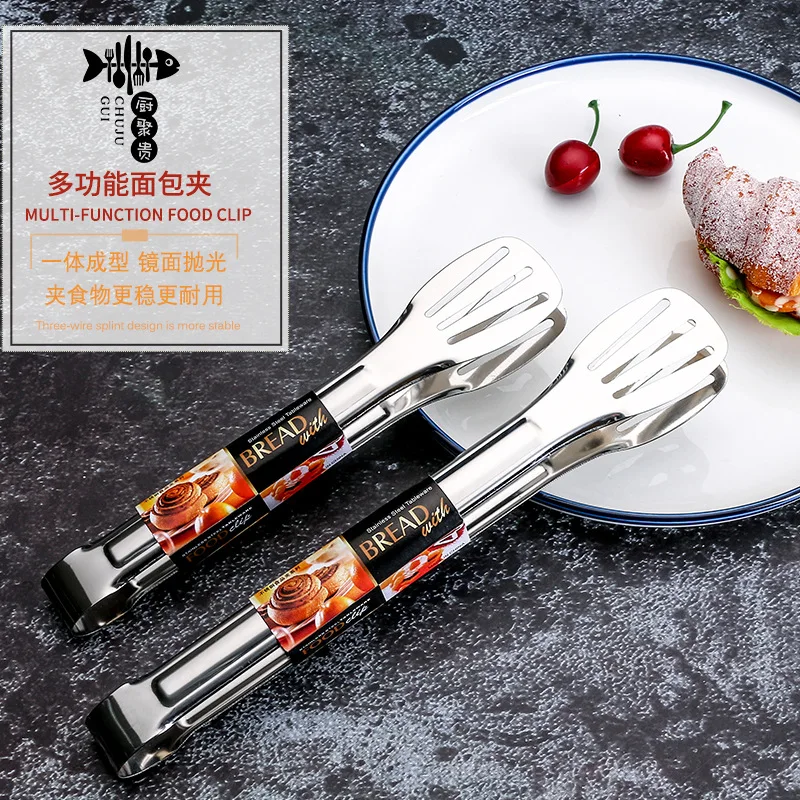 304 stainless steel food clip steak spatula fish spatula thickened food clip three line clip baking utensils