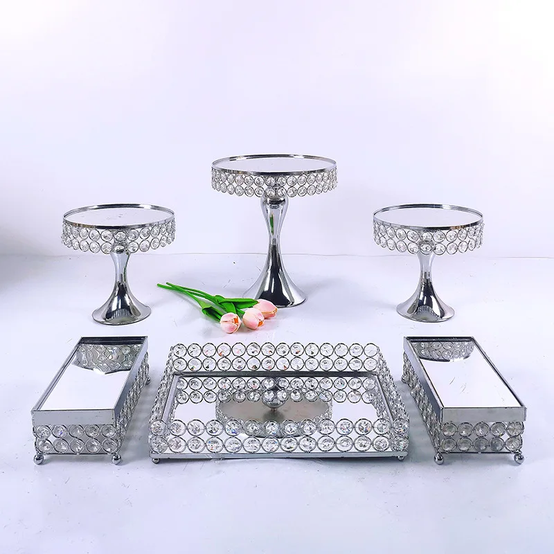 3 to 16 Pcs Crystal Round Candy Cupcake Cake Stand Decorations Set Party Wedding Props Gold Silver Dessert Tray