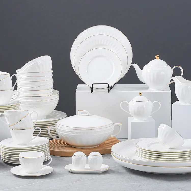 Dinnerware wholesale table dish tableware dishes luxury hotel dinner set bone china porcelain dinnerware white tableware set