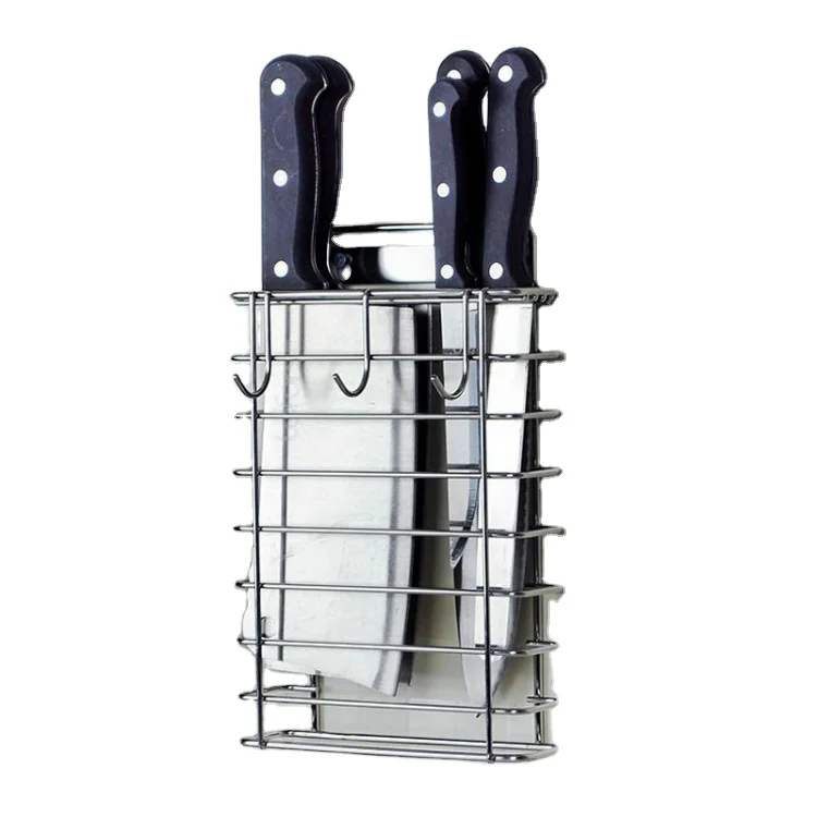 Multi-Functional Kitchen Utensil Stainless Steel Wall Mounted Rack Hanging Knife Spoon Storage Holder