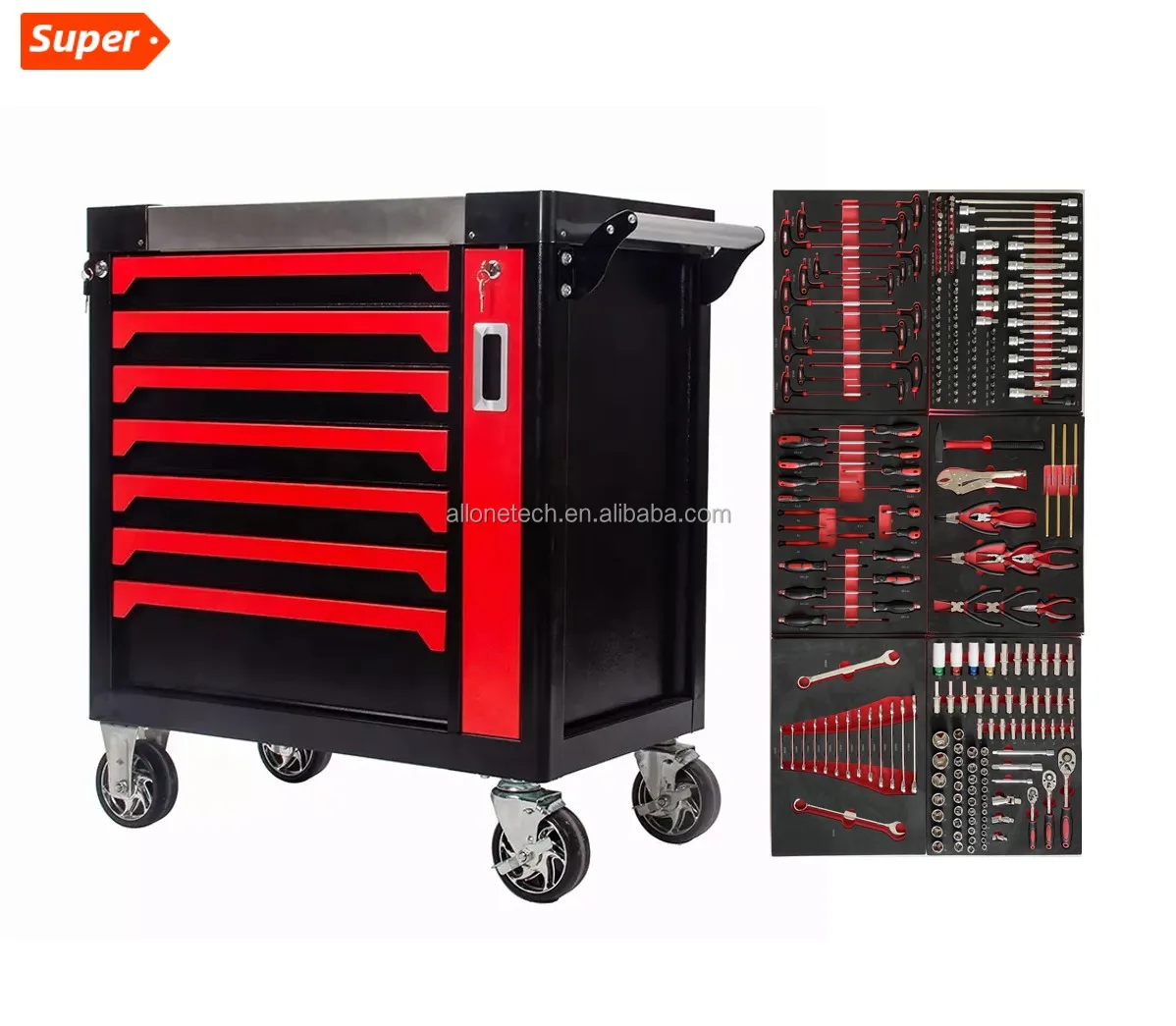Seven-Drawer Auto Repair Tool Cabinet 258-Piece Set Heavy Duty Metal Iron OEM Supported Powder Coating Storage Workshop Use