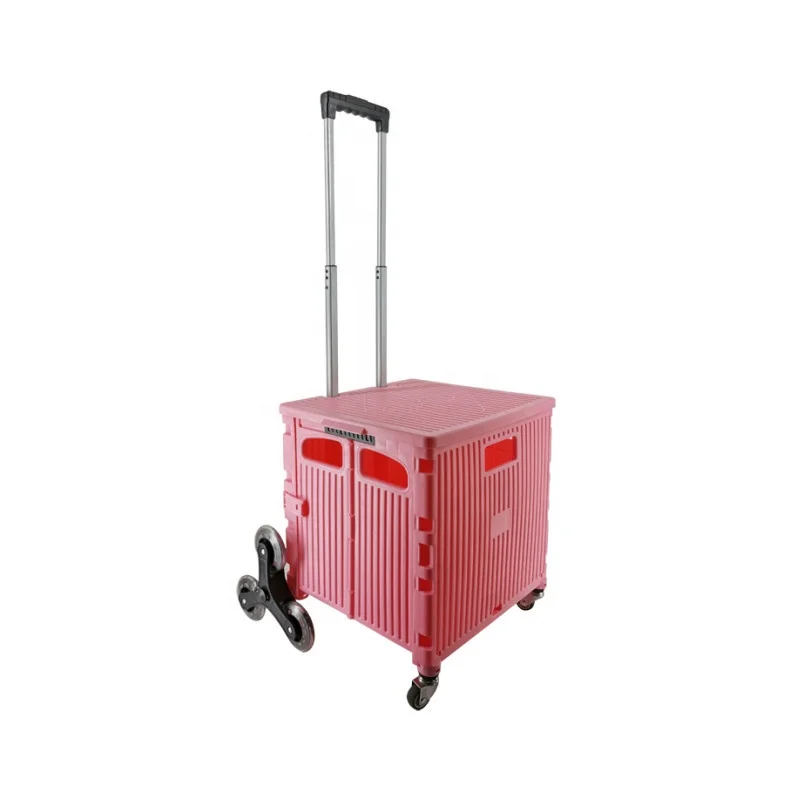 Brand New Plastic Folding Trolley Cart Stair climbing Cart folding trolley for shopping with 3 wheels