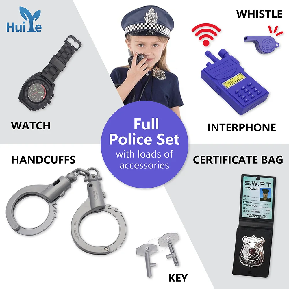 Huiye 10pcs Kids School Education Role Play Swat Army Toy Set Plastic Pretend Play Game Police Gun Toy Set For Cool Boy