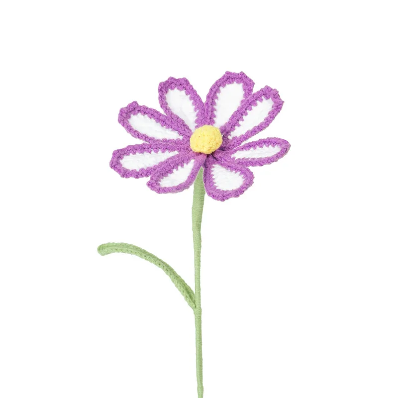 Hot Selling Handmade Yarn Wool Artificial Flower Knitting Colorful Galsang Flowers Crochet Bouquet Knitted Crochet  Flower