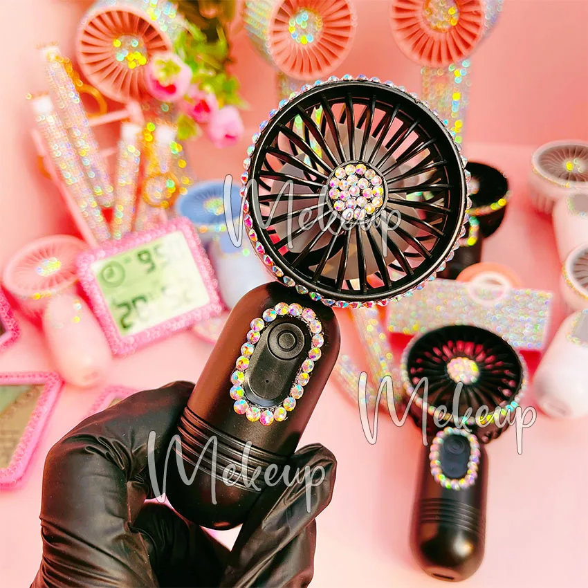 Mini Air Blower Dryer USB Rechargeable Lash Fans Diamond Eyelash Fan Dryer/Pink White Diamond air Condition Fan for Eyelashesv
