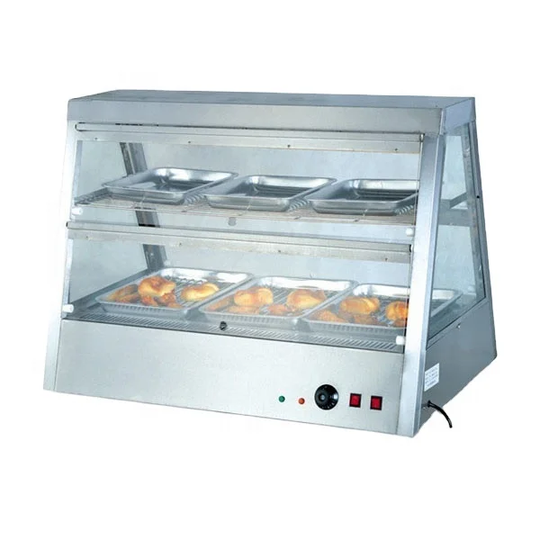 Fast food restaurant glass snack food warmer display showcase