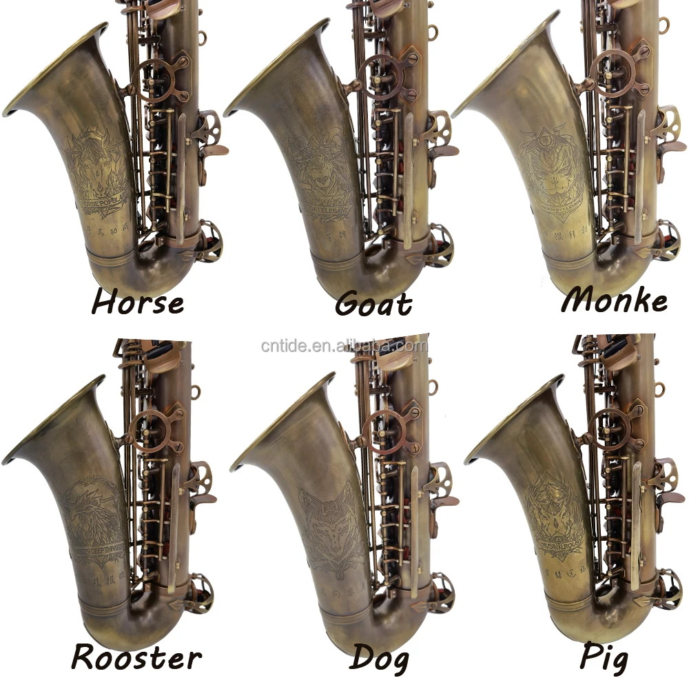 OEM yellow  Brass Vintage Patina Chinese traditional  twelve zodiac patterns  Alto Sax