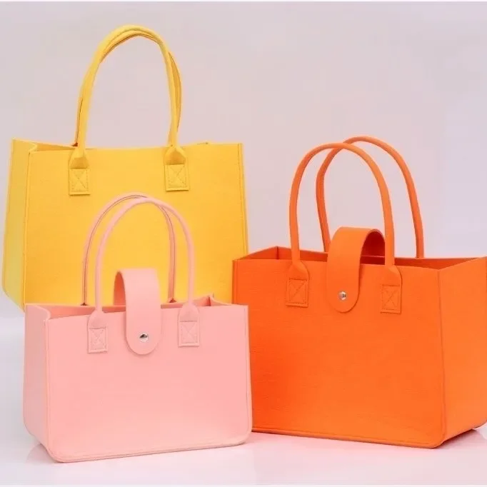 low price womens Handbag wool fabrics felt makeup bag for women ladies felt bag yellow orange red different colors