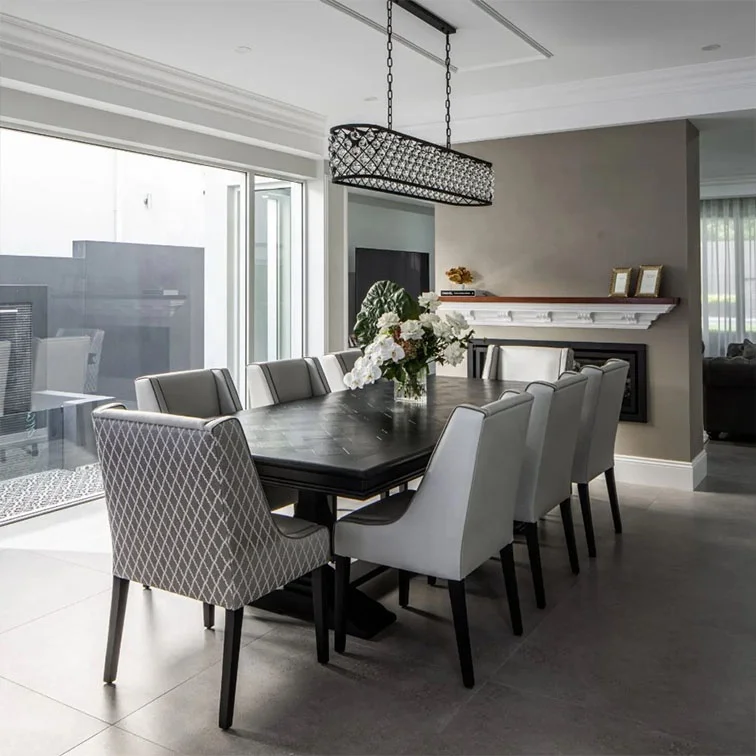 High quality French solid wooden long black Rectangle Parquet dining table designs