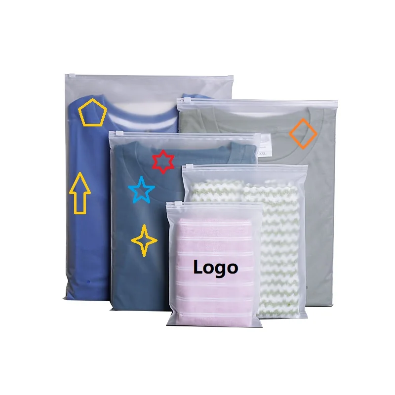 Hot Sale Eco Friendly Pouch Packaging Machine Logo Transparent Pocket Frosted Plastic Zipper Bag For Clothing