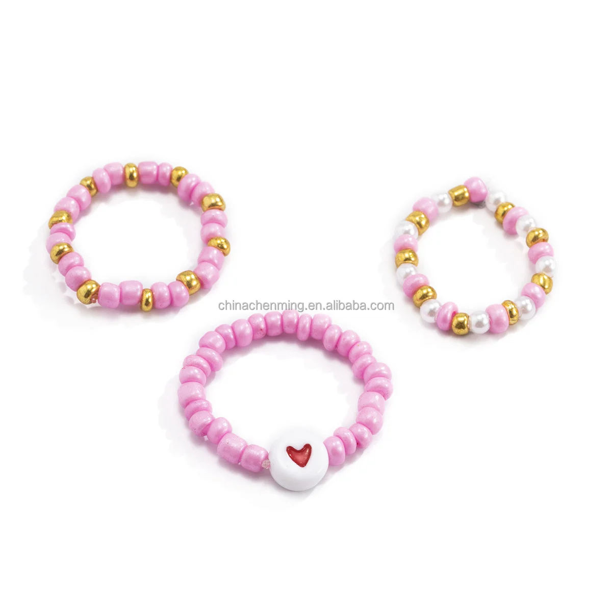 Sweet cool girl love beads ring female cross-border resort style fashion rice beads collision color woven finger ring set