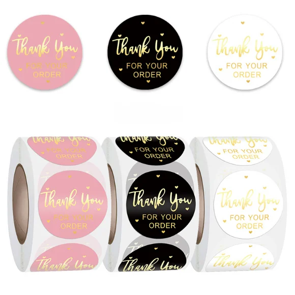 1-Inch Waterproof Kraft Paper Roll Sticker Customizable Color Logo Label Thank You Promotional Stickers