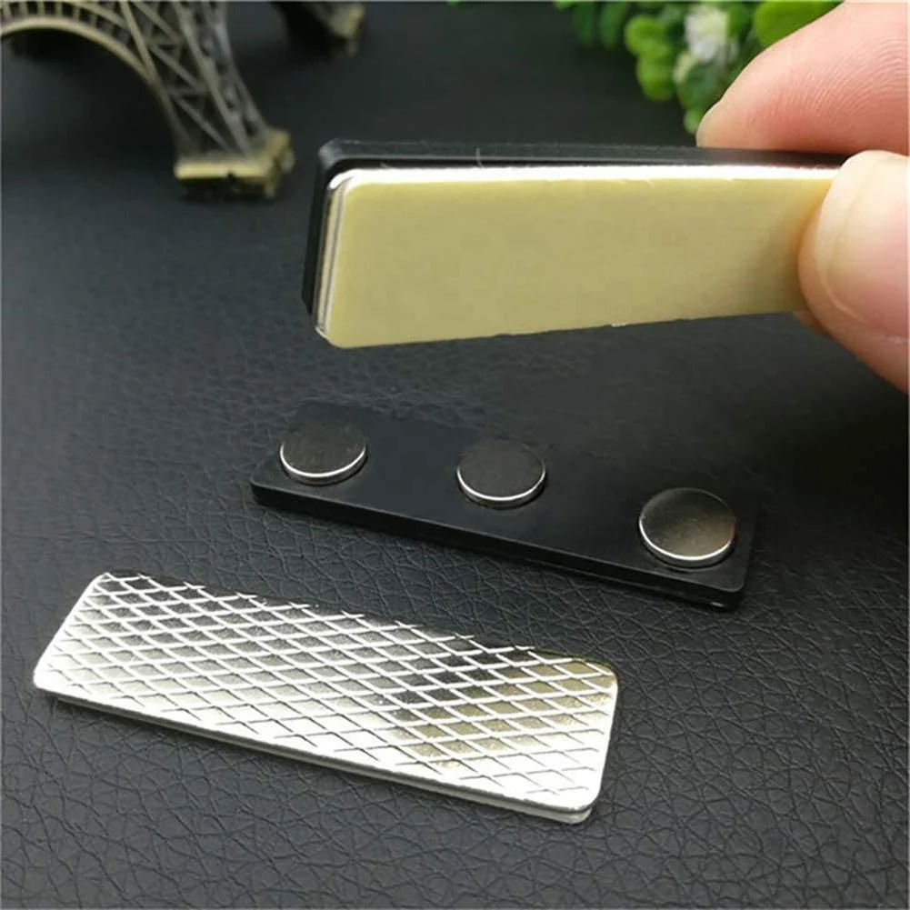 Adhesive Reusable Office plastic reusable neodymium Round Magnet Magnetic Id Name Tag Badge Magnet Clips Holder for name tags