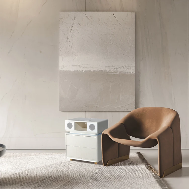 Intelligent Furniture White RGB Led Light Wireless Charging Speaker Wooden Bedside Table Smart Nightstand with USB Ports