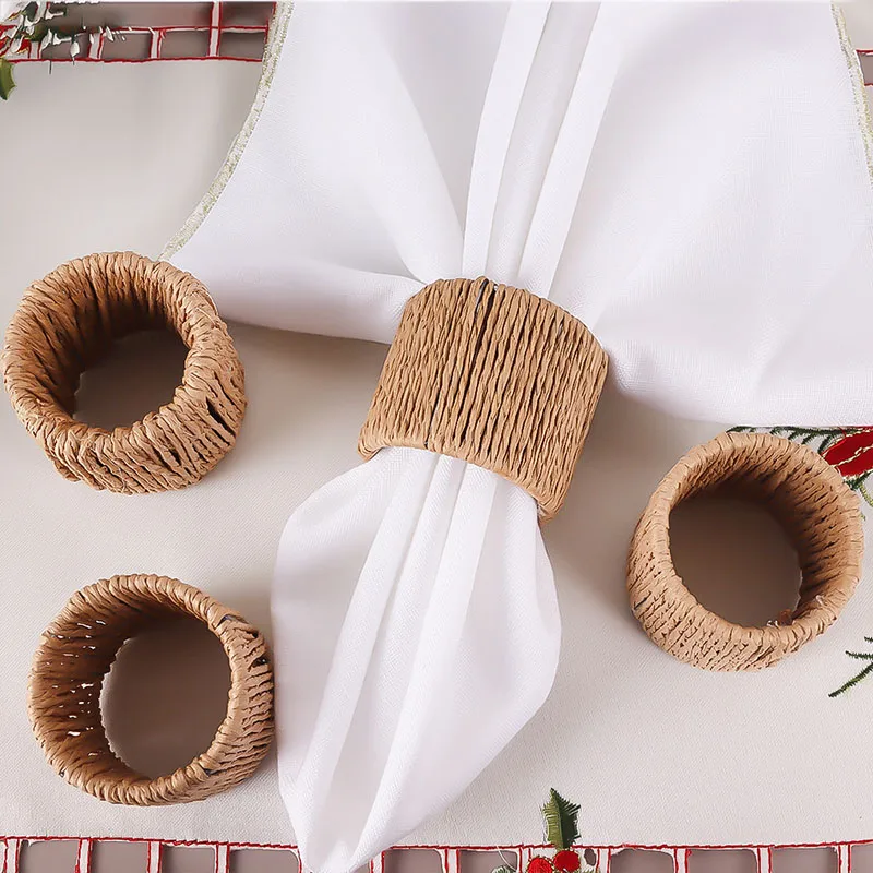 Minimalist Handwoven Rush Grass Napkin Rings: Artisanal Woven Gourd Grass Napkin Holders