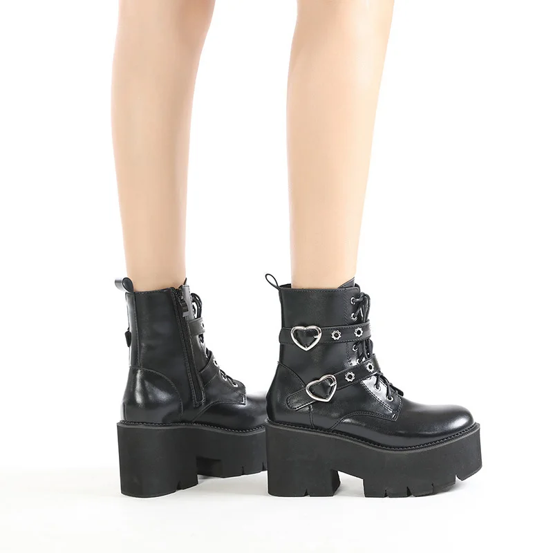 2024 New Design Goth Style Ankle Boots Women Plus Size Winter Wedges Platform Height Increase Zip Closure Waterproof Rubber
