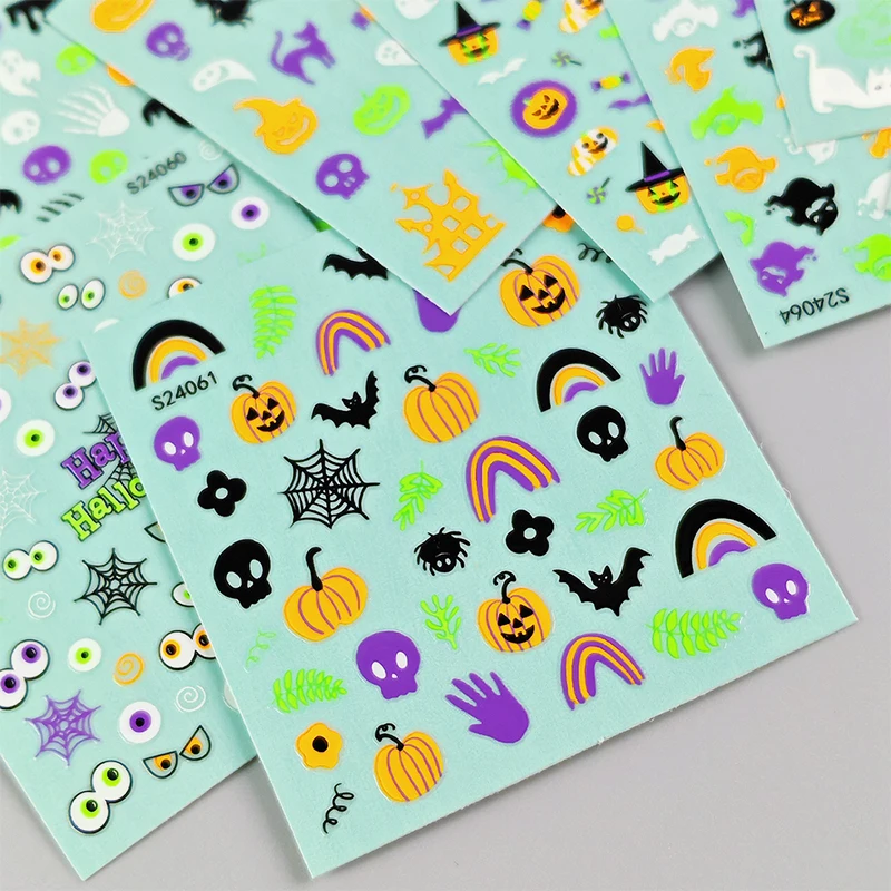 13 Sheets Neon Fluorescent Halloween Nail Art Stickers Self Adhesive Fantasy Cartoon Nail Stickers for Girls Party DIY Deco
