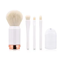 Custom 4 In 1 Make Up Brushes Cosmetic Portable Dual End Black Retractable Travel Makeup Brush Set 4 PCS Private Label Vegan
