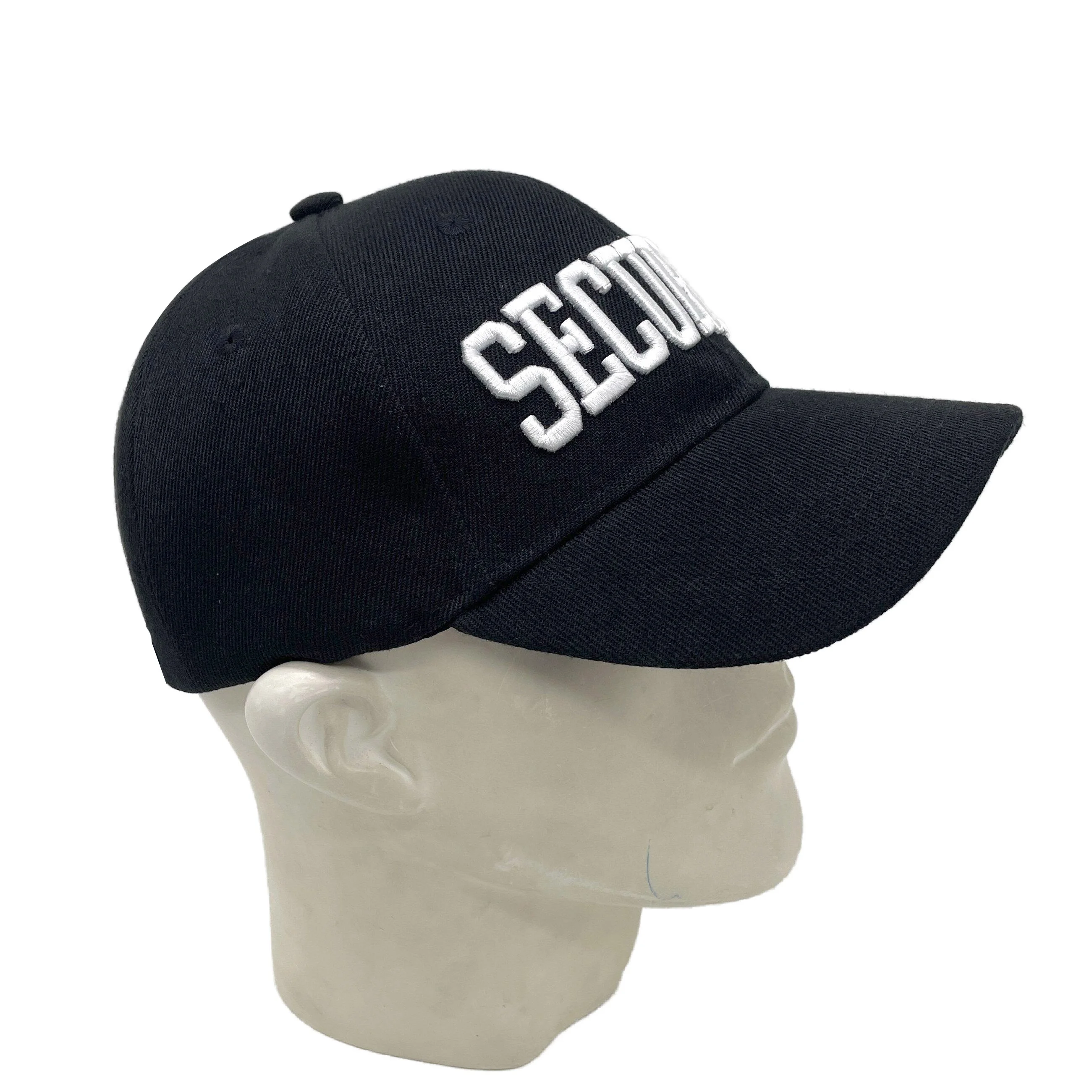 High Quality 6-Panel American Style Baseball Cap Embroidered Logo Black Security Hat Men Curved Brim Gorros Casquette Wholesale