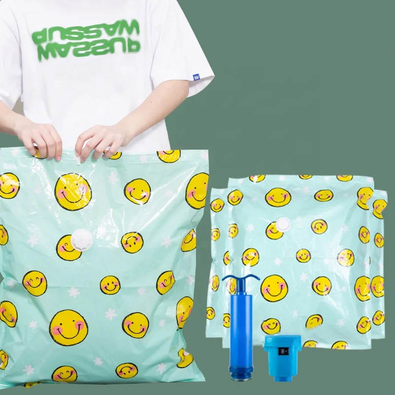 Custom embossed vacuum compression bag smiling face pattern thickened storage bag household clothes quilt vacuum bag