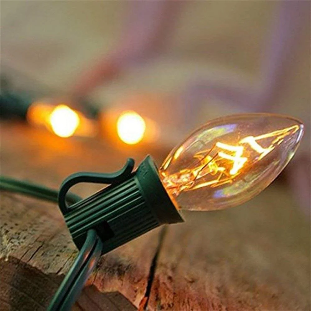 C7 Clear  light set 25 Bulb E12 Muliti color Warm White C7 Christmas String Light Strand outdoor waterproof