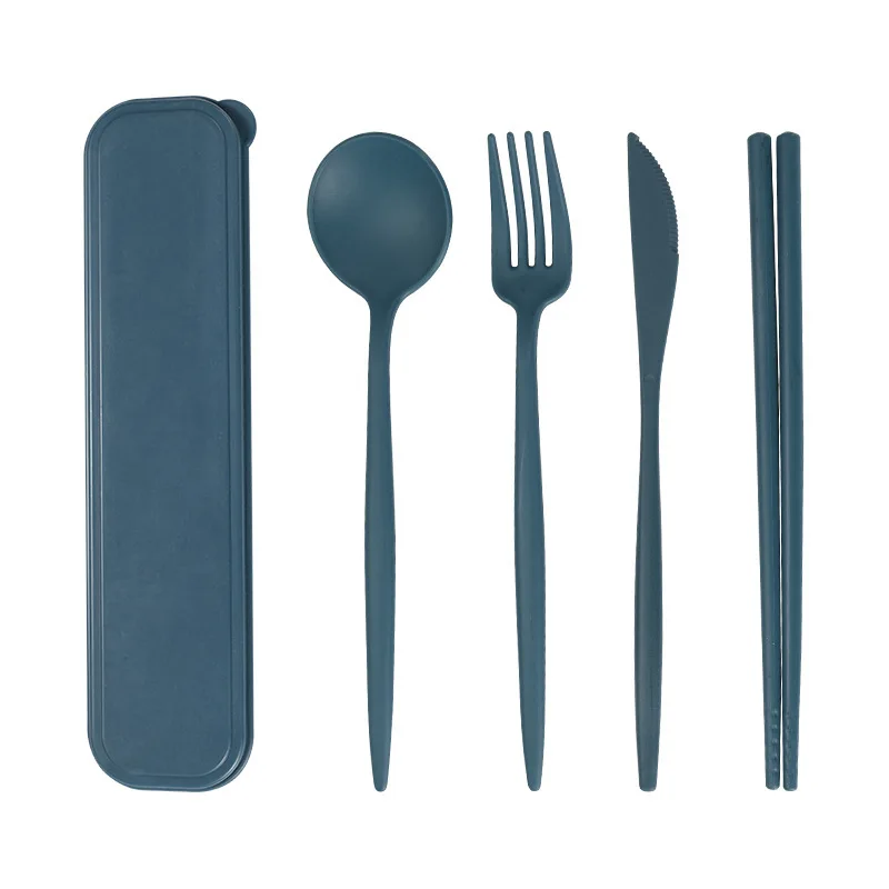 Wheat Portuguese portable tableware knife and spoon chopsticks four-piece set student outdoor travel portable tableware box suit