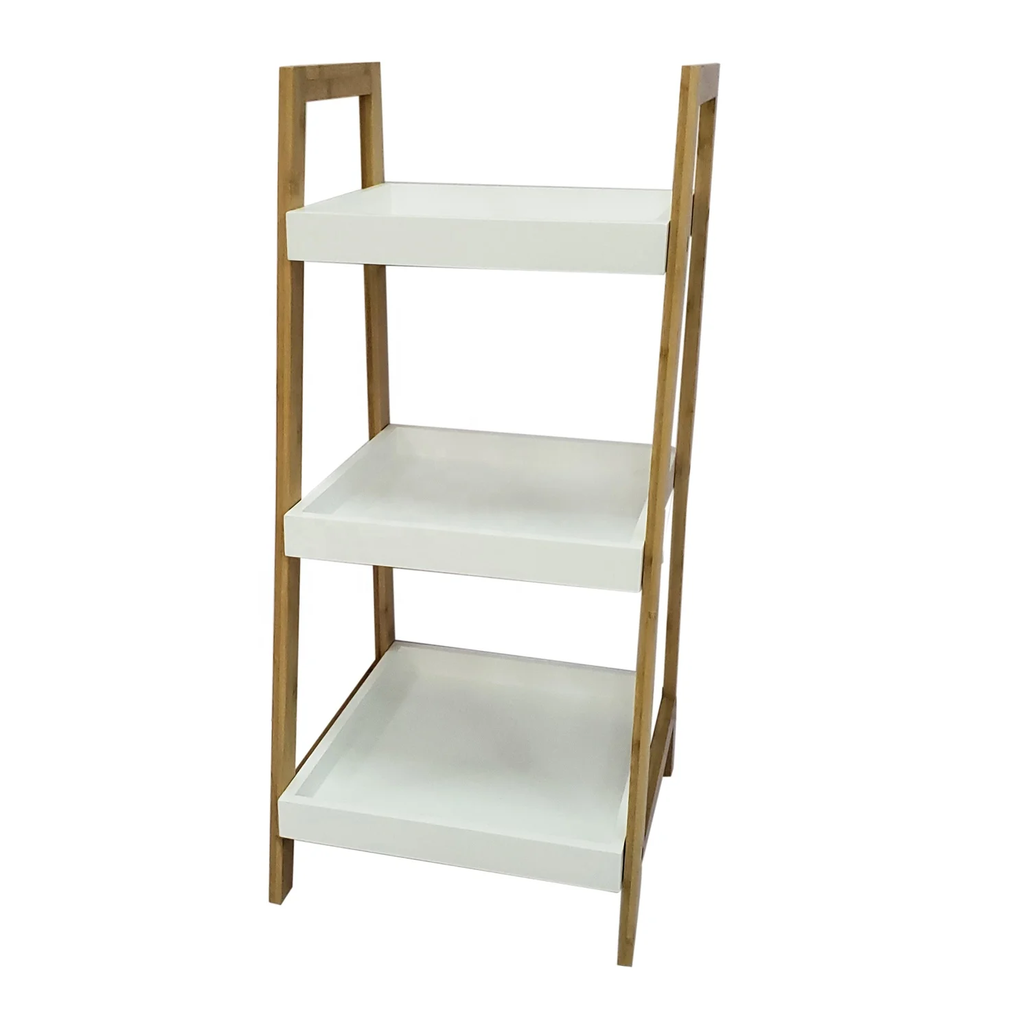 3 tier freestanding shelf bamboo storage shelf wooden flower shelf in garden