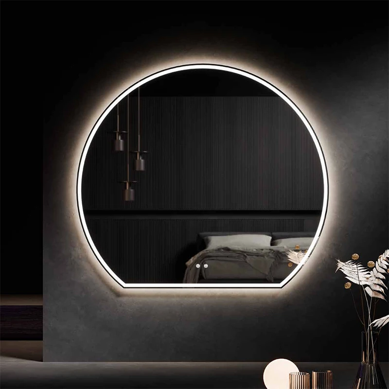 Настенное украшение на заказ современный сенсорный экран противотуманный круглый светодиодный умный зеркало для ванной комнаты